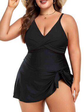 MFAVIP Women Plus Size Swim Dress Tummy Control One Piece Swimsuit Wrap Full Cov
